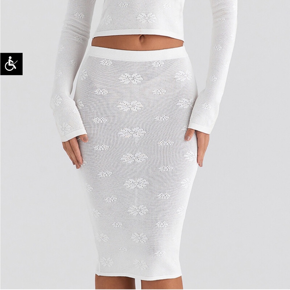 Ivory Floral Knit Midi Skirt